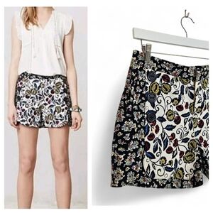 Anthropologie Cartonnier Blossomed Sailor Shorts Sz 6 Navy Floral Button Detail